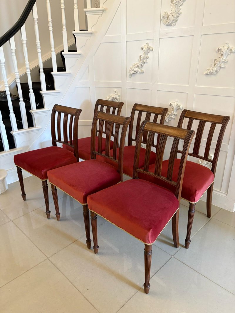 Set of 6 Antique George III Quality Mahogany Inlaid Dining Chairs - Image 2